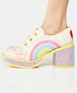 Irregular Choice Flats Yellow Rainbows And Love Platform Oxfords
