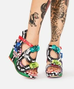 Irregular Choice Wedges Black Spaghetti Junction Wedge Sandals