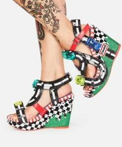 Irregular Choice Wedges Black Spaghetti Junction Wedge Sandals