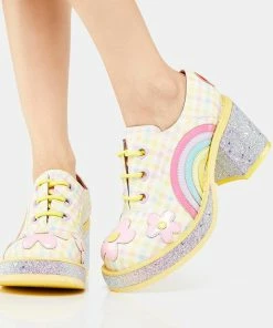 Irregular Choice Flats Yellow Rainbows And Love Platform Oxfords