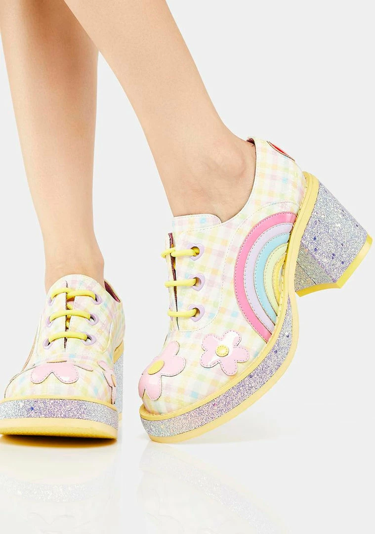 Cheap π Irregular Choice Flats Yellow Rainbows And Love Platform Oxfords 𧨠1 Irregular Choice Flats Yellow Rainbows And Love Platform Oxfords