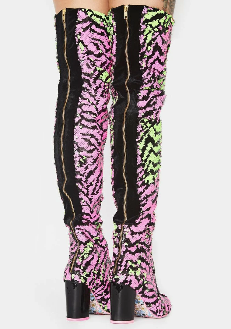 Promo ❤️ Irregular Choice Hot Stuff Sequin Thigh Highs 🥾 Boots 👏 4 Irregular Choice Hot Stuff Sequin Thigh Highs Boots